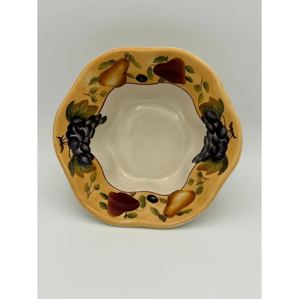 Home Interiors Sonoma Villa Handpainted Fruit Bowls Set of 2 Grapes Pears 6.5